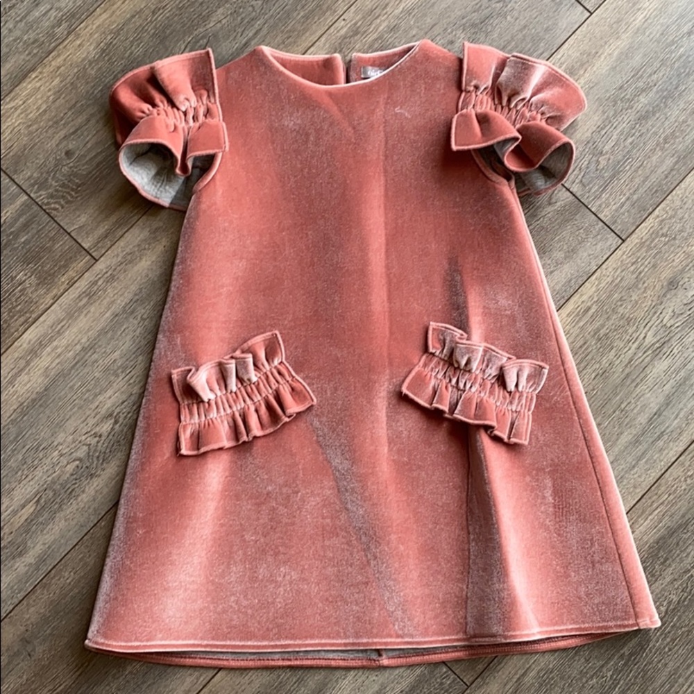 GIRLS AIRFISH ROSE GOLD VELVET DRESS SIZE XL